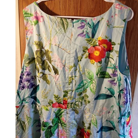 Talbots 18W Floral Cotton Midi Dress Vneck Sleeveless Pockets Quietlux Resort - Picture 8 of 8